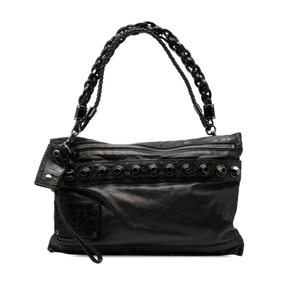 Gucci Studded Handbag One-Shoulder Clutch Bag 228565 Black Leather Women's GUCCI